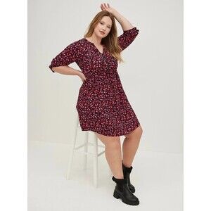Heart Dress Torrid 4 4X 26 ZIP Plus Shirt Women Challis Black Red Valentine